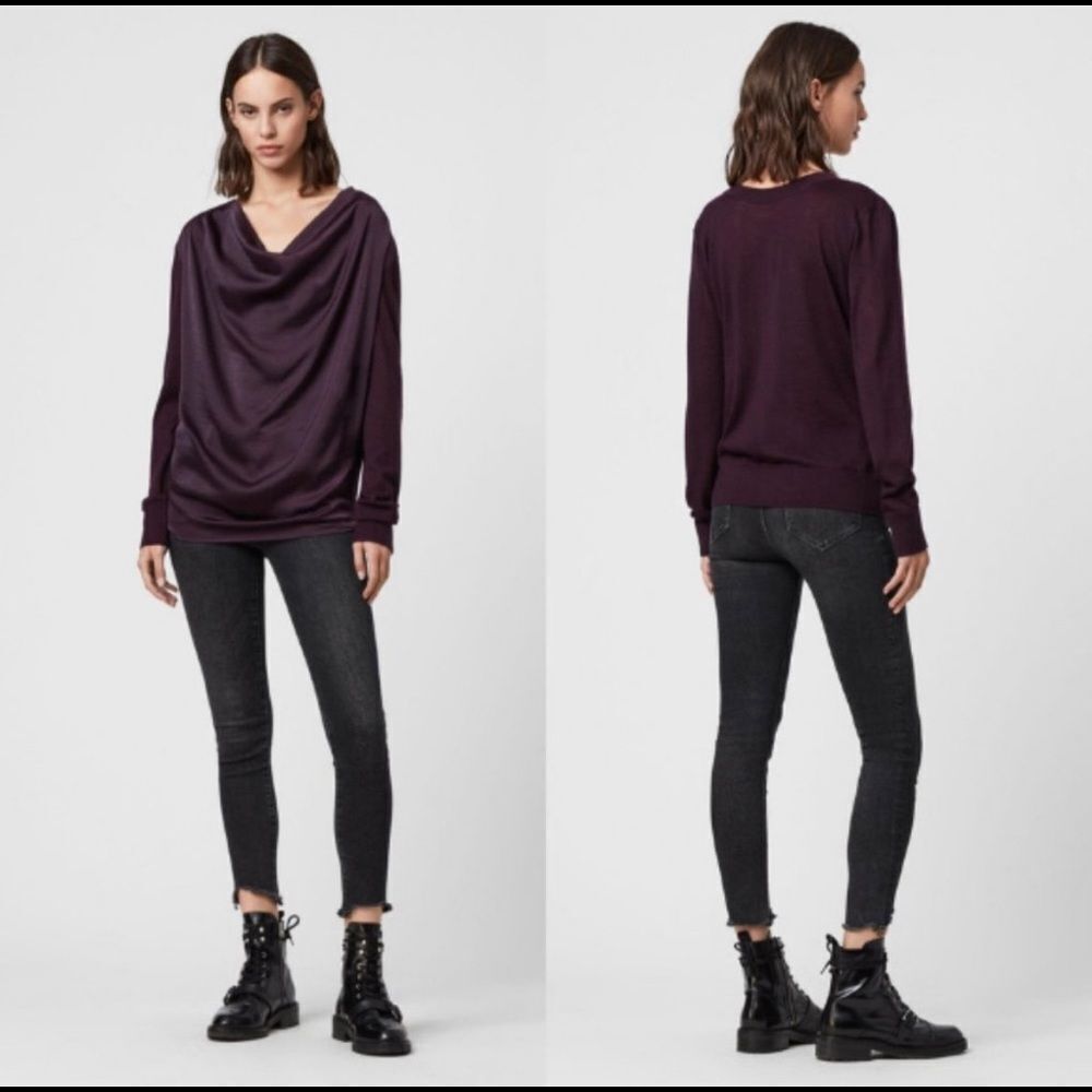 AllSaints Remmy Cowl Neck Sweater Red Marl NWT XS